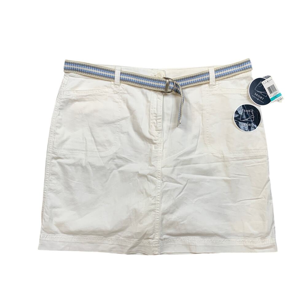 Karen Scott Skort Womens 16 Bright White Flirt Cotton Blend Stretch Woven Belted